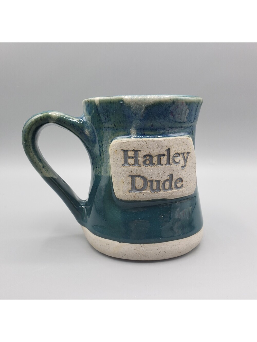 Art Pottery Harley Dude Coffee Mug Teal Biker Rider Tea Cup Motorcycle